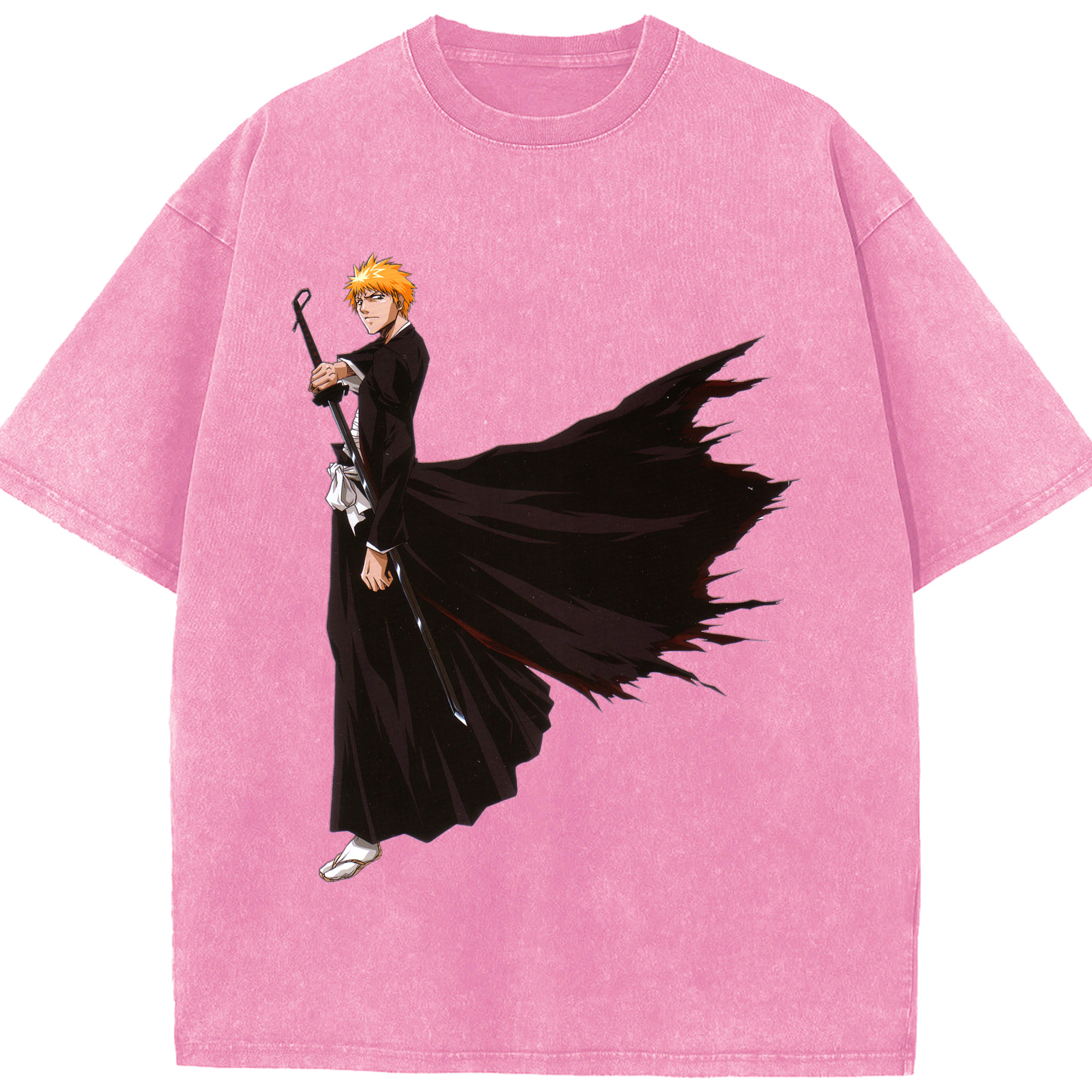 （画像用） ブリーチ 黒崎一護（くろさき いちご）BLEACH Kurosaki Ichigo 綿100% ヴィンテージ風 半袖Tシャツ（フロントプリント）